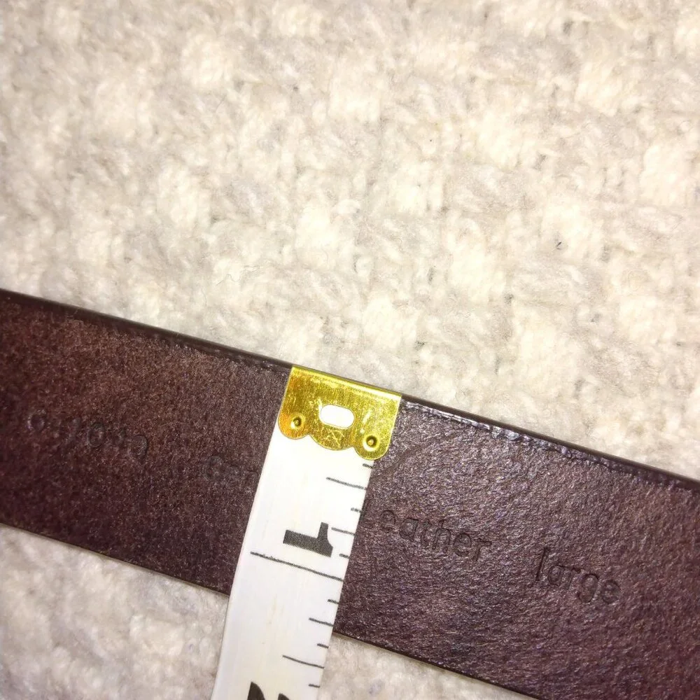Calvin Klein Brown Leather Belt L Brass Roller Buckle Quiet Luxury Minimalist